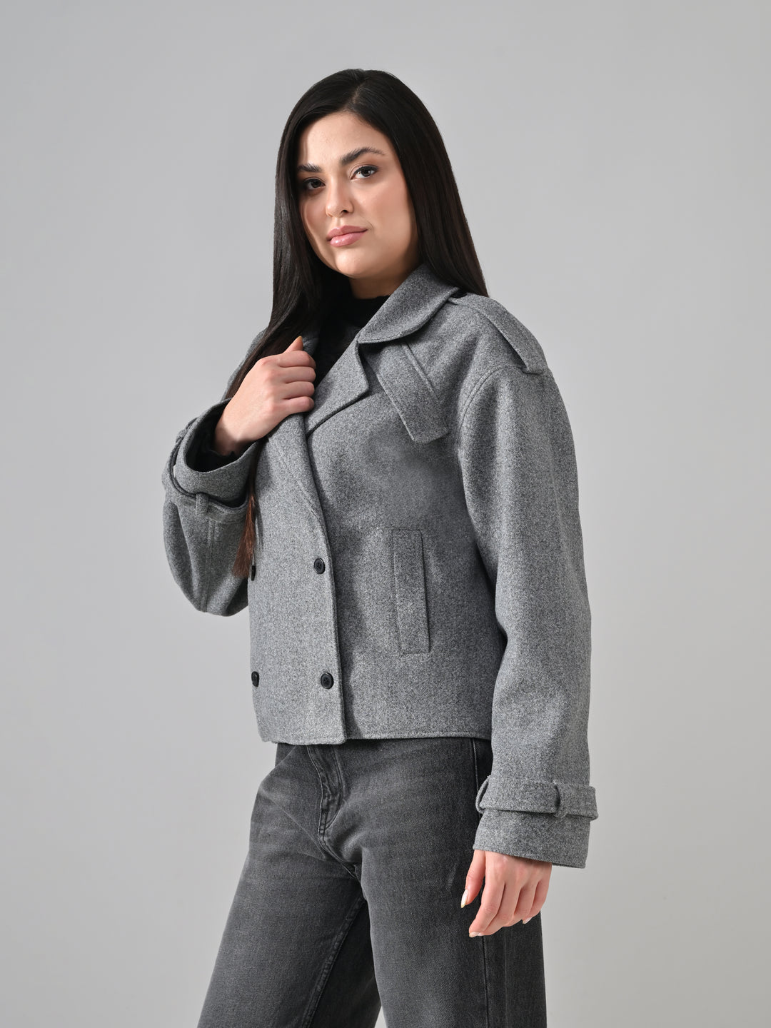ROXIE FELT CROP JACKET (LIGHT GREY)
