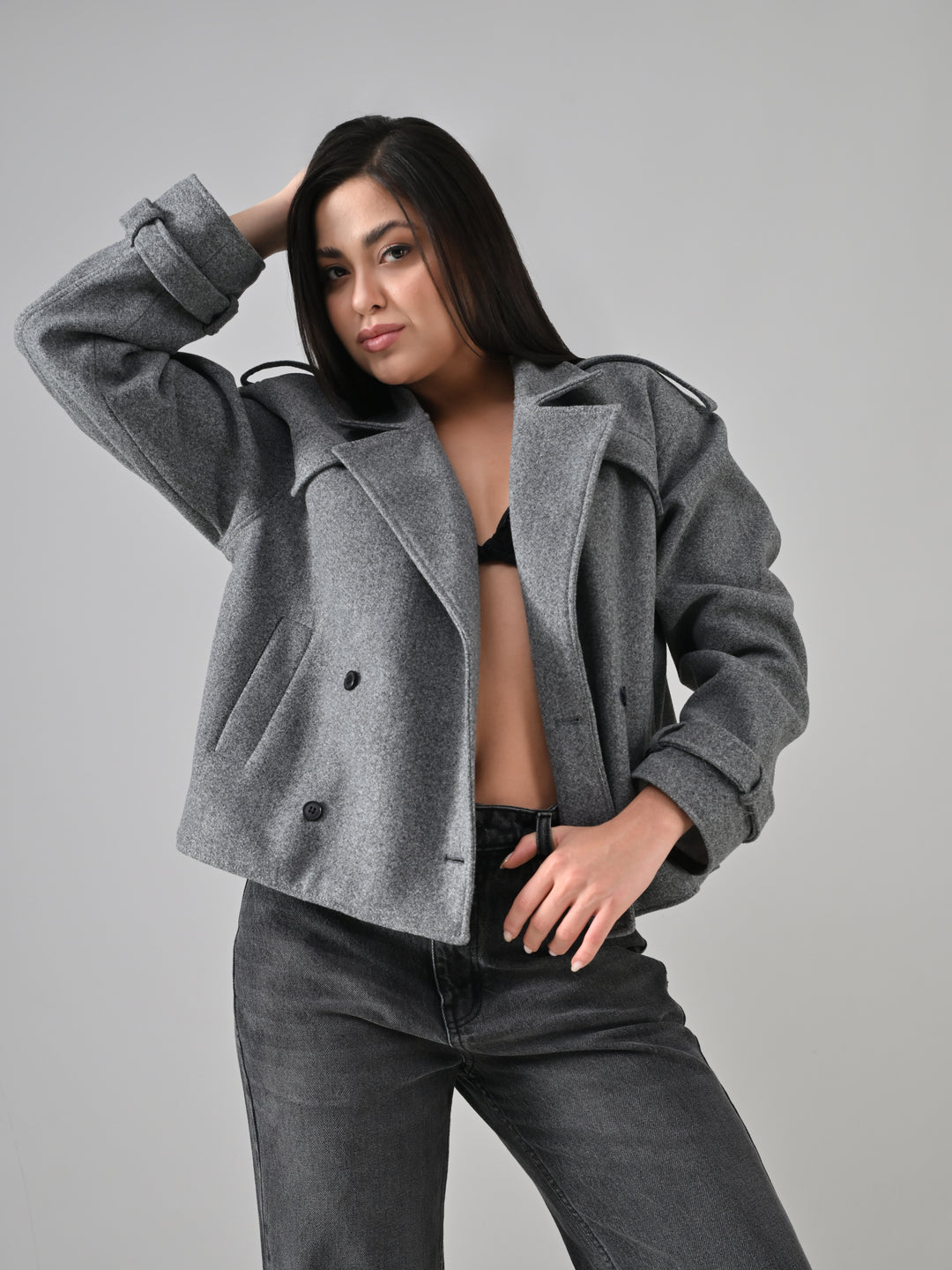 ROXIE FELT CROP JACKET (LIGHT GREY)