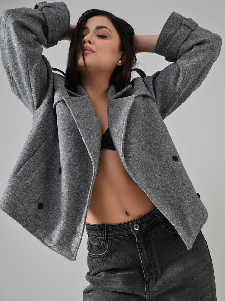 ROXIE FELT CROP JACKET (LIGHT GREY)