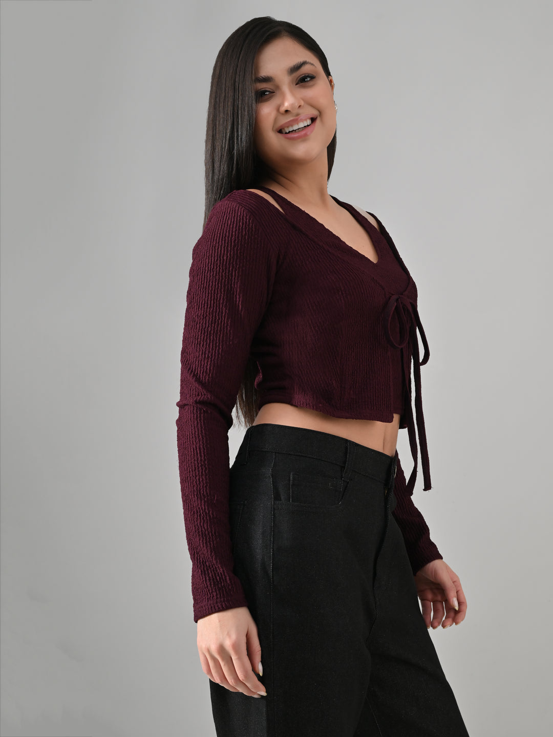 WINE LAYERED KNIT TOP