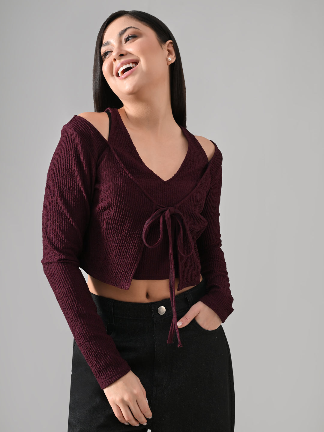 WINE LAYERED KNIT TOP
