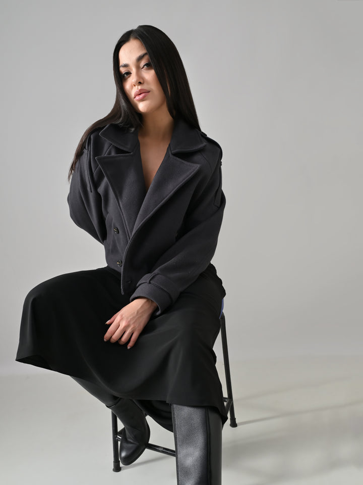 Vera – Charcoal Grey Double-Breasted Crop Blazer