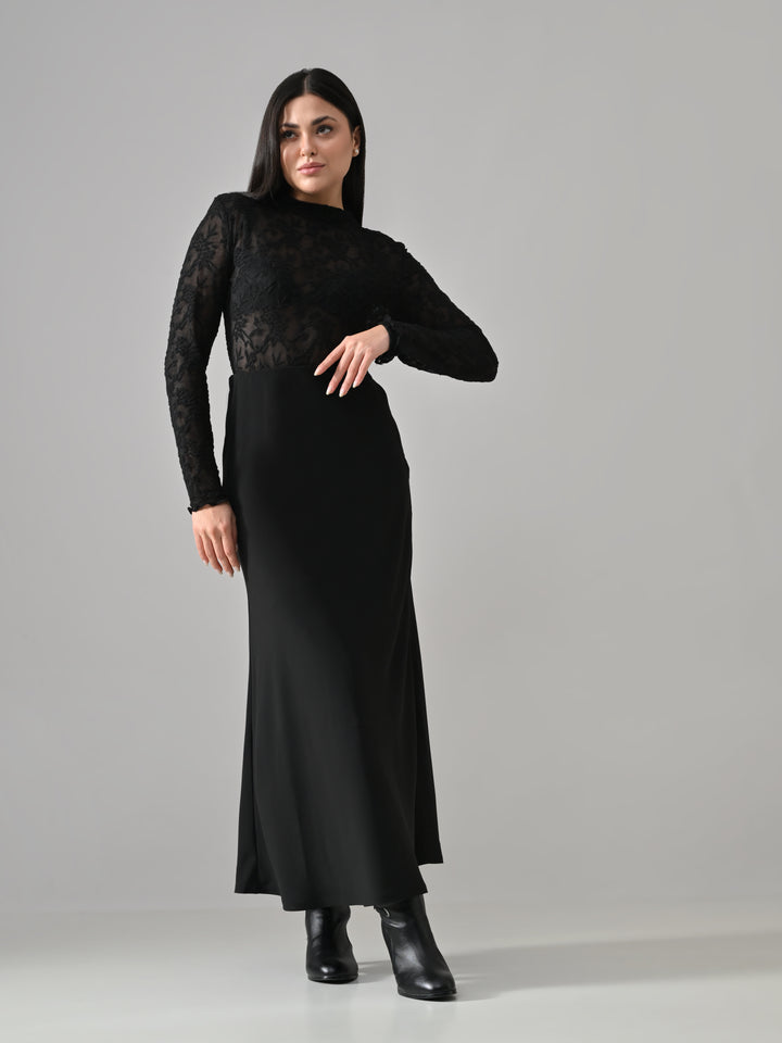 AUGUST BLACK A-LINE LONG SKIRT (BLACK)