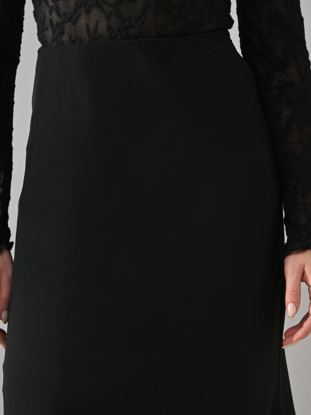 AUGUST BLACK A-LINE LONG SKIRT (BLACK)