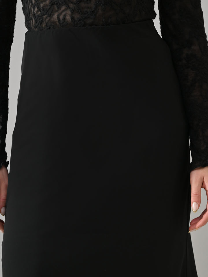 AUGUST BLACK A-LINE LONG SKIRT (BLACK)