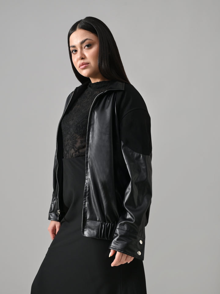 Lake – Black Suede Faux-Leather Jacket