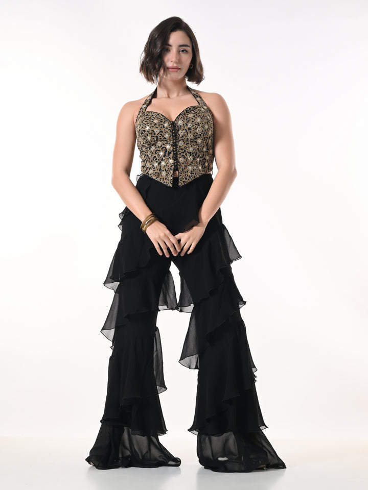 ZEYA, Indo Western Top & Bottom Set (Leopard Print & Black)