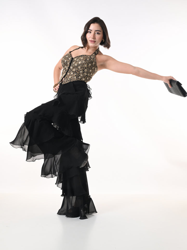 ZEYA, Indo Western Top & Bottom Set (Leopard Print & Black)