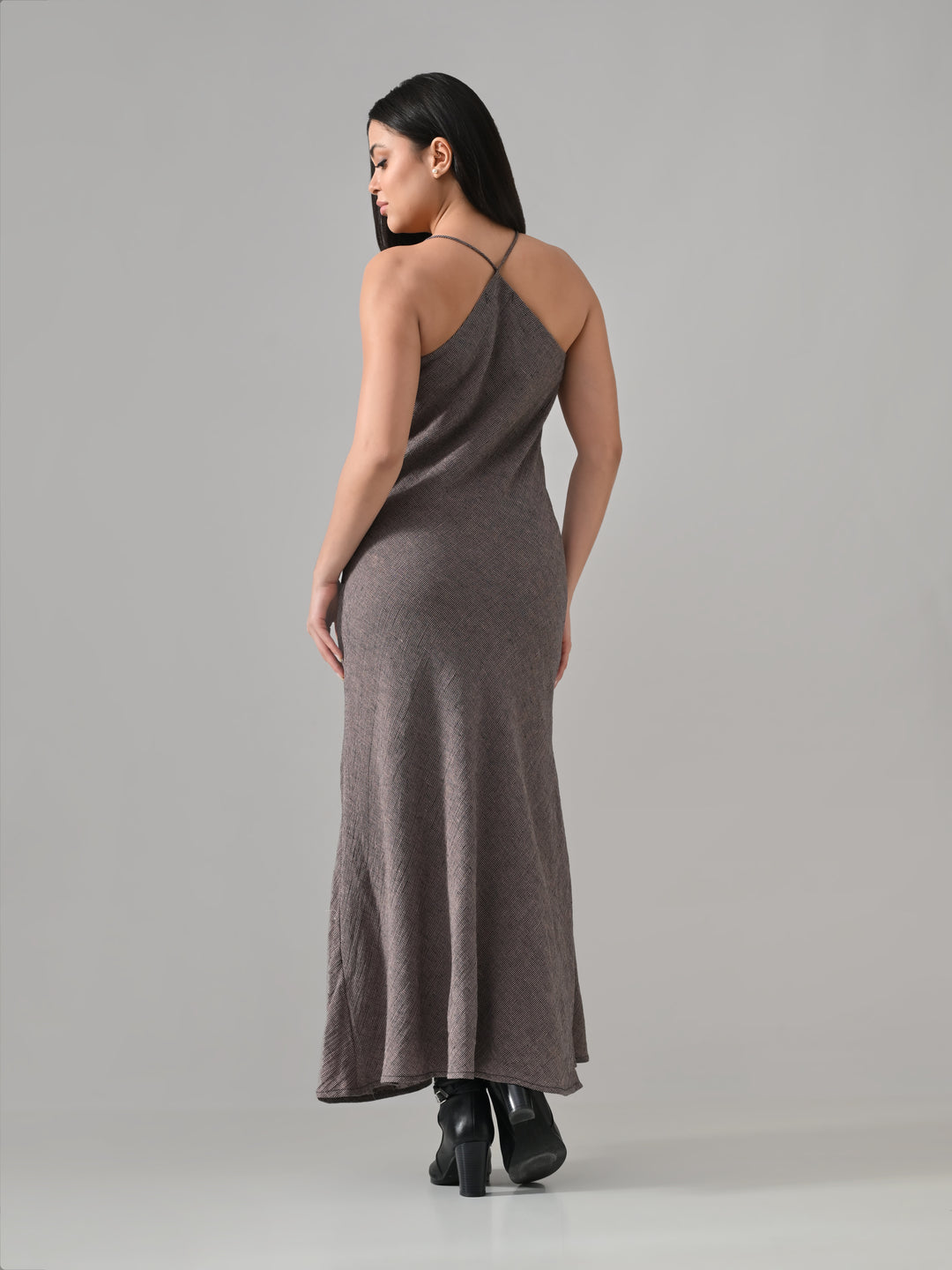 Kalon – Brown Checkered A-Line Dress