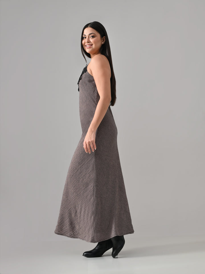 Kalon – Brown Checkered A-Line Dress