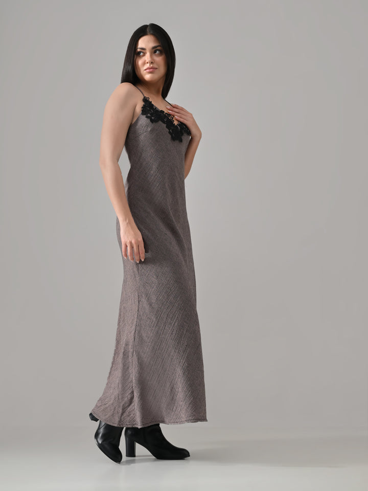 Kalon – Brown Checkered A-Line Dress