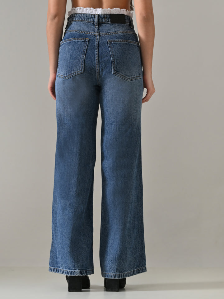 THORNE LACE WAISTBAND DENIM PANTS (BLUE)