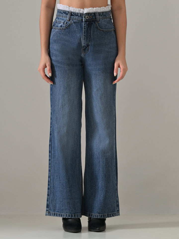 THORNE LACE WAISTBAND DENIM PANTS (BLUE)