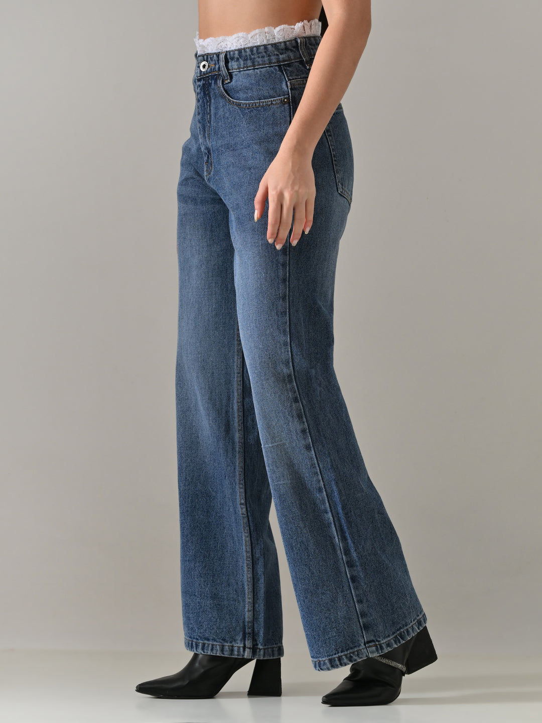 THORNE LACE WAISTBAND DENIM PANTS (BLUE)