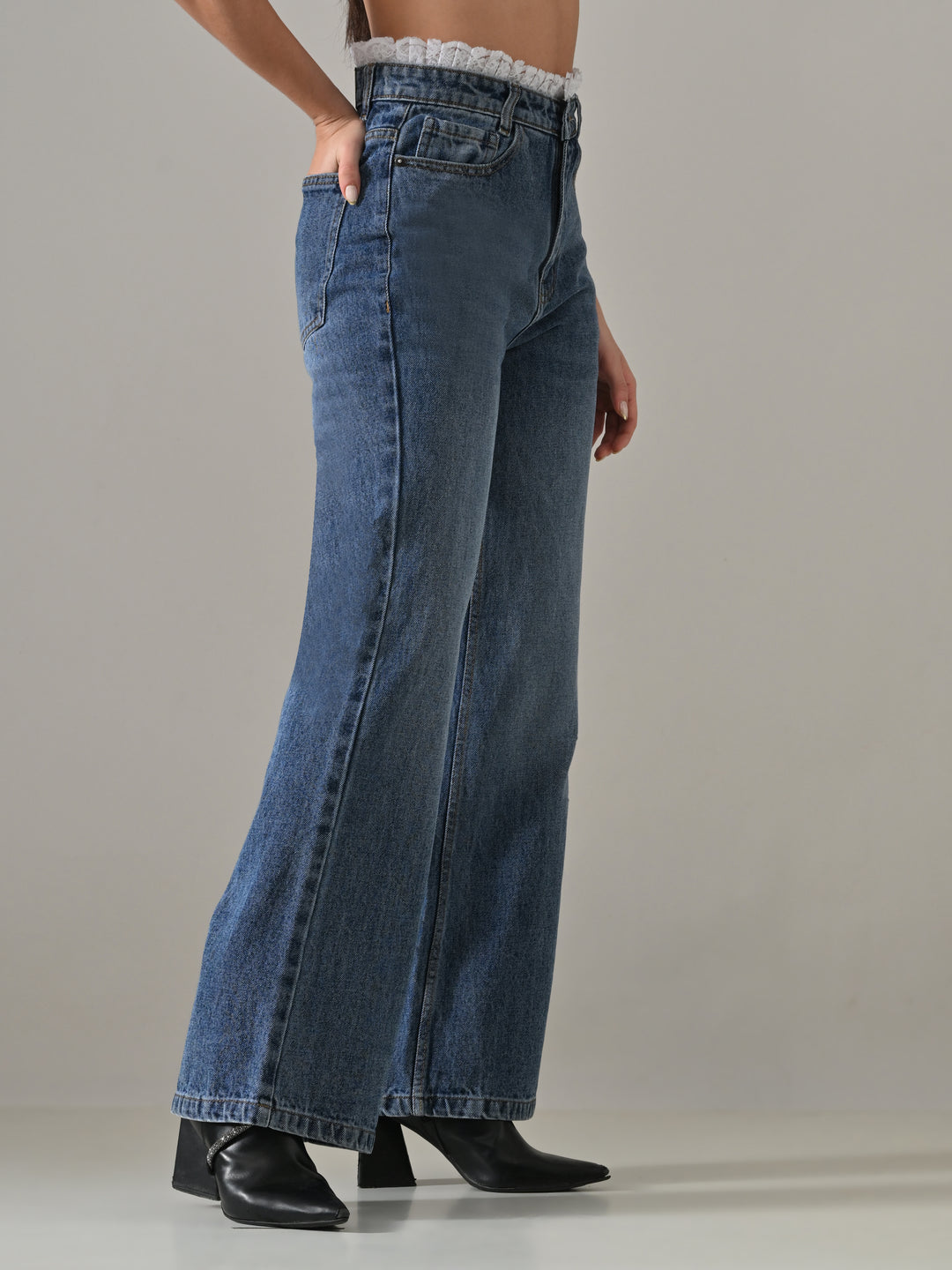 THORNE LACE WAISTBAND DENIM PANTS (BLUE)