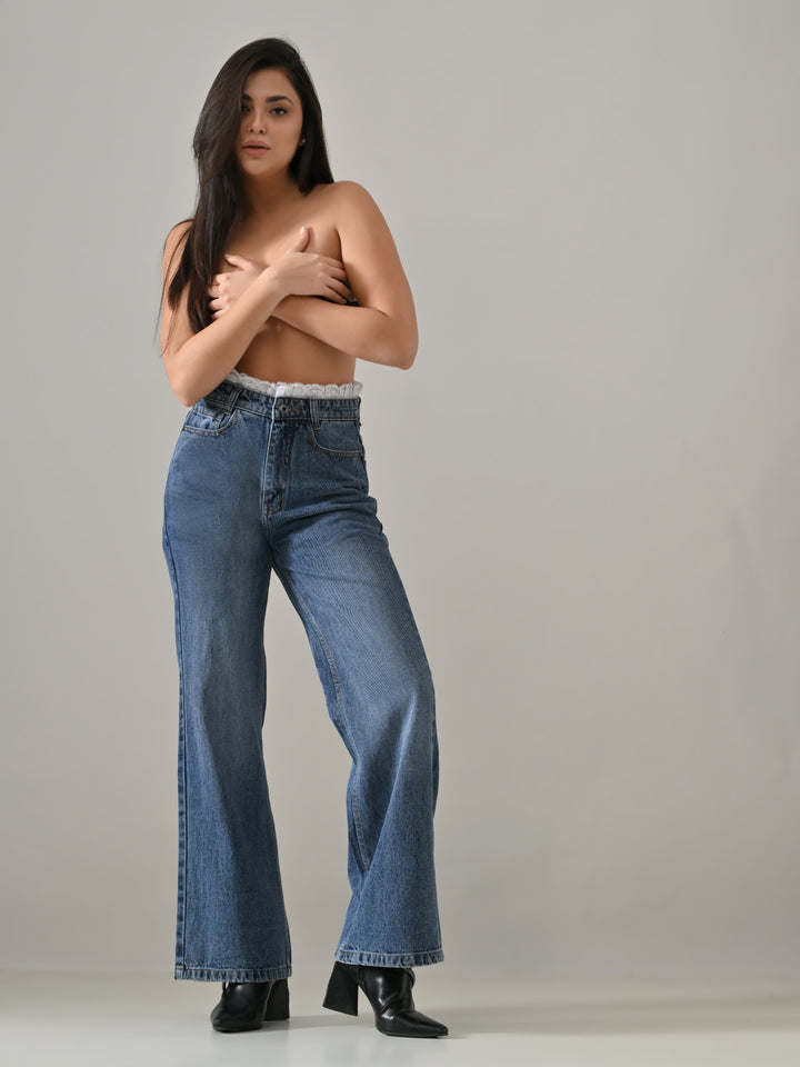 THORNE LACE WAISTBAND DENIM PANTS (BLUE)