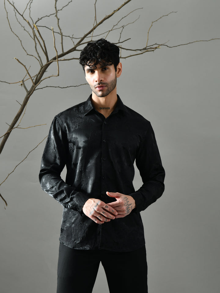Regular Fit Jacquard Shirt (Black)