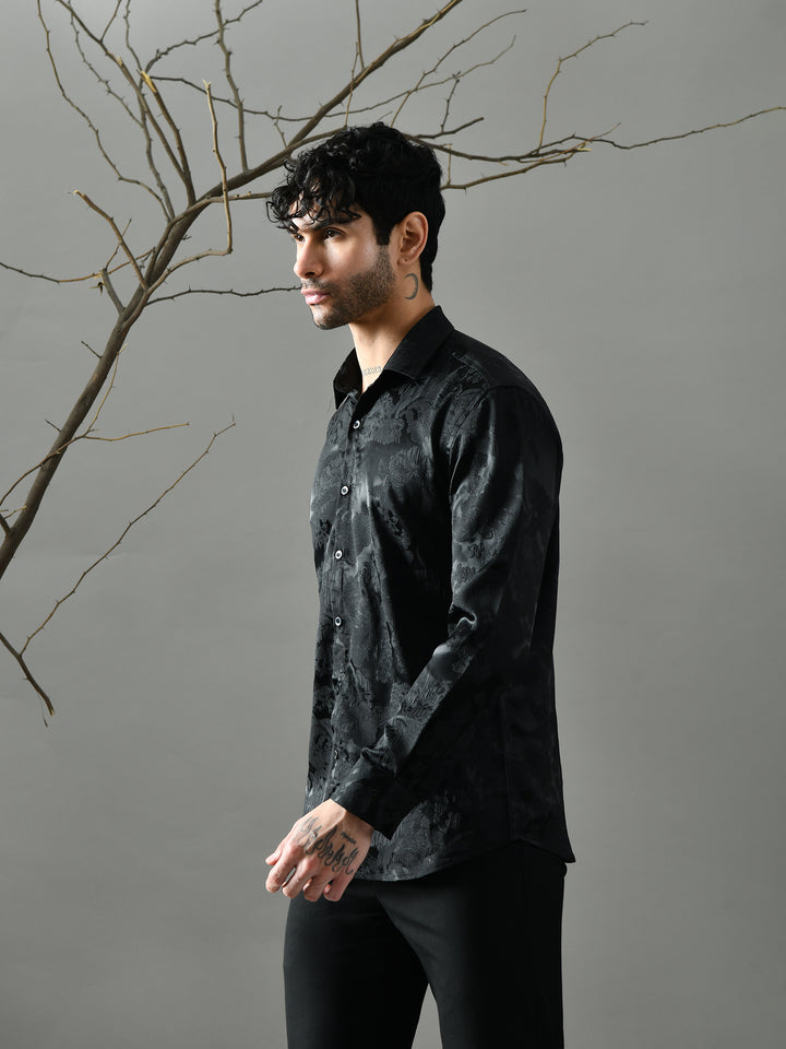 Regular Fit Jacquard Shirt (Black)