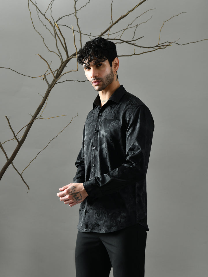 Regular Fit Jacquard Shirt (Black)