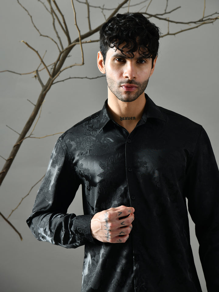 Regular Fit Jacquard Shirt (Black)