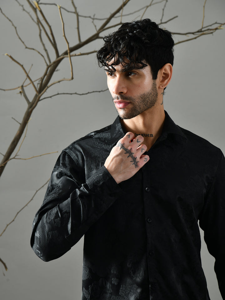 Regular Fit Jacquard Shirt (Black)