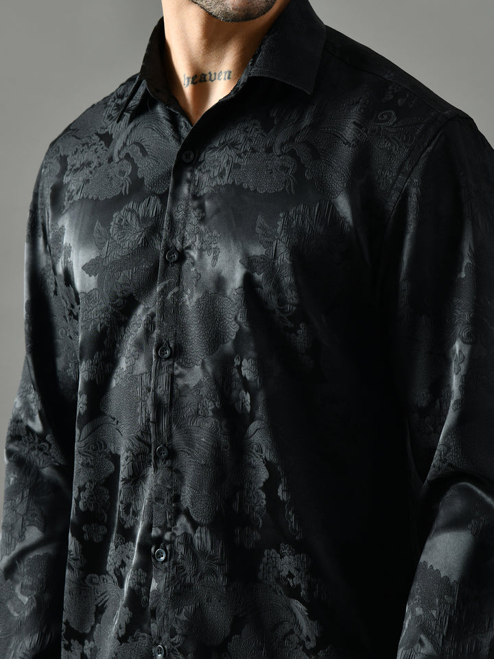 Regular Fit Jacquard Shirt (Black)