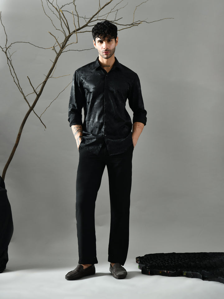 Regular Fit Jacquard Shirt (Black)
