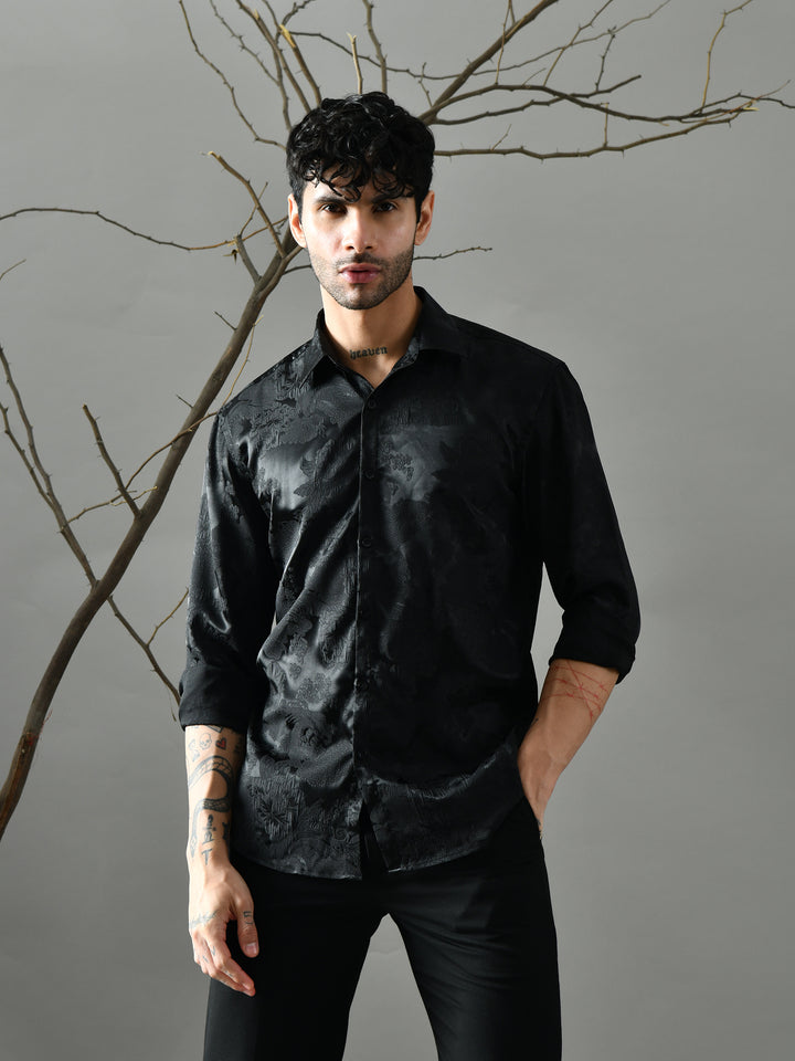 Regular Fit Jacquard Shirt (Black)