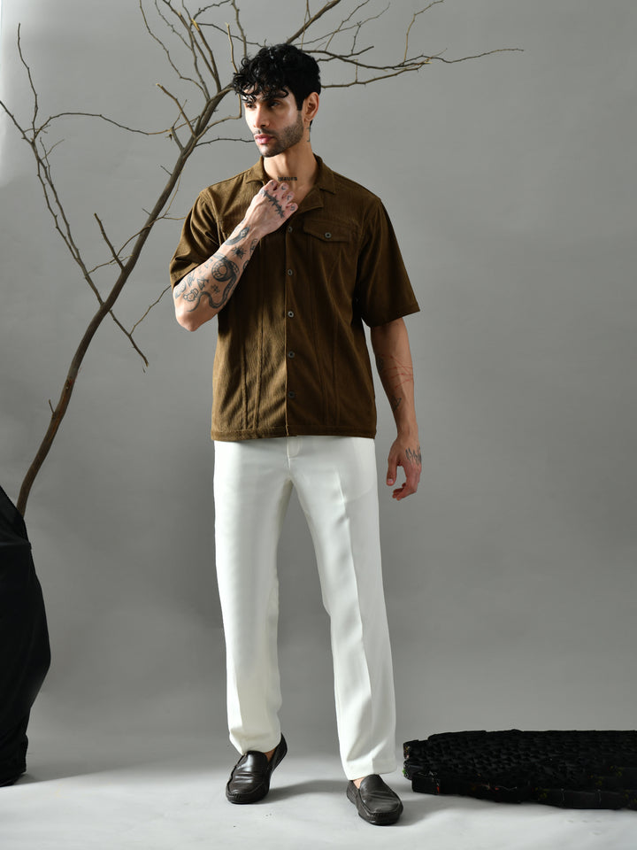 Loose Fit Corduroy Shirt (Olive Green)