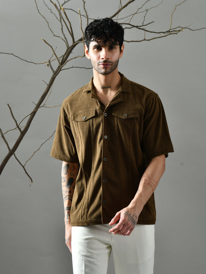 Loose Fit Corduroy Shirt (Olive Green)