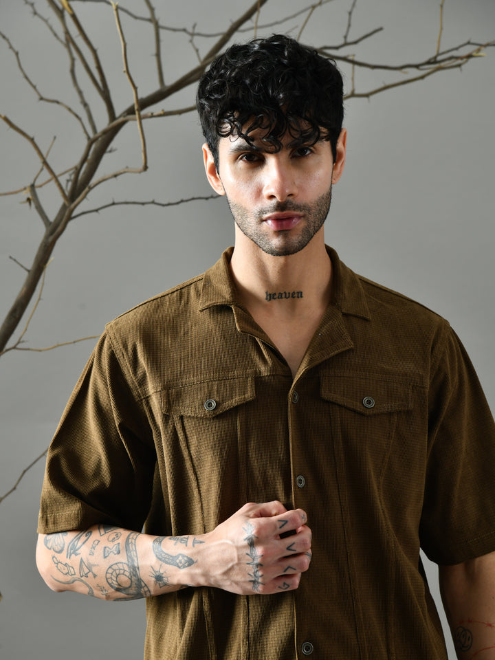 Loose Fit Corduroy Shirt (Olive Green)