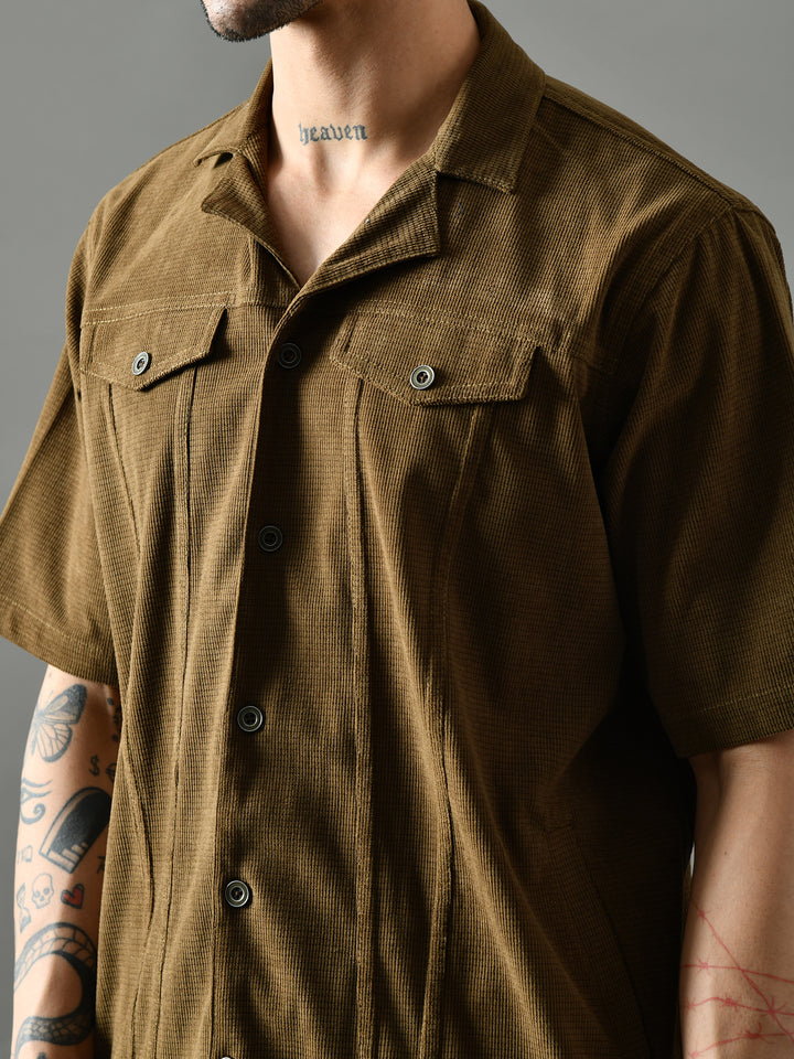Loose Fit Corduroy Shirt (Olive Green)