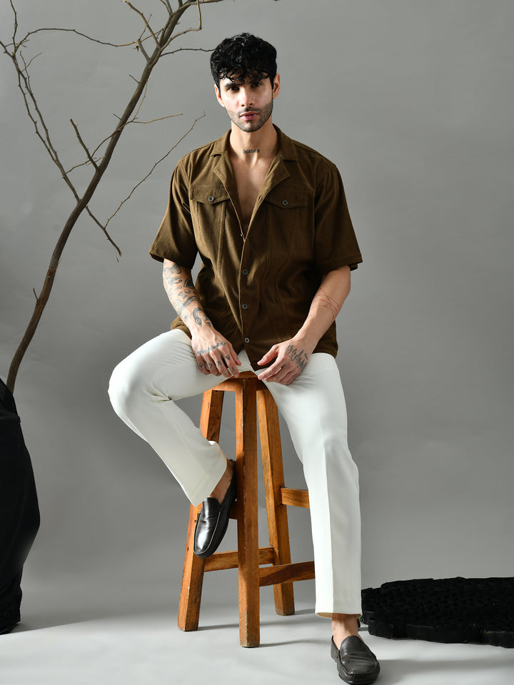 Loose Fit Corduroy Shirt (Olive Green)