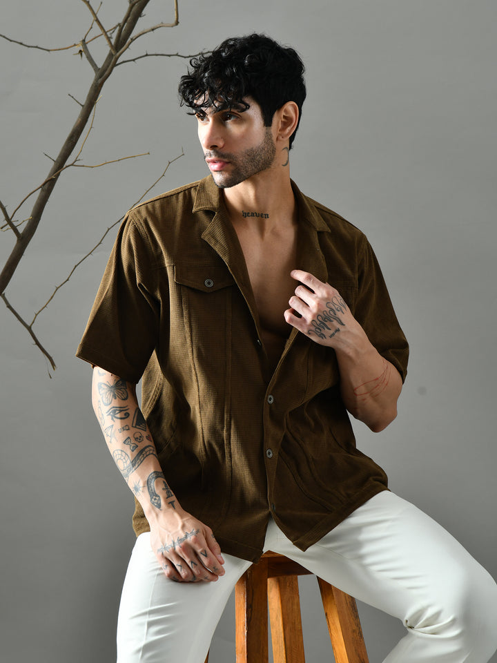 Loose Fit Corduroy Shirt (Olive Green)