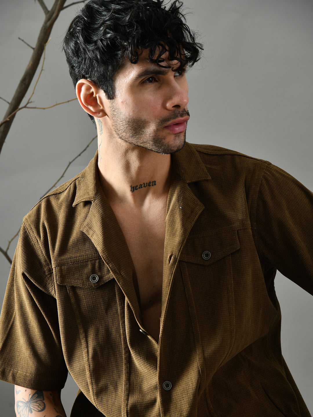 Loose Fit Corduroy Shirt (Olive Green)