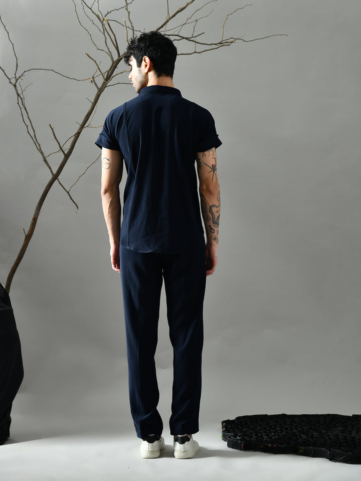 Regular Fit Italian Crepe Shirt (Blue)