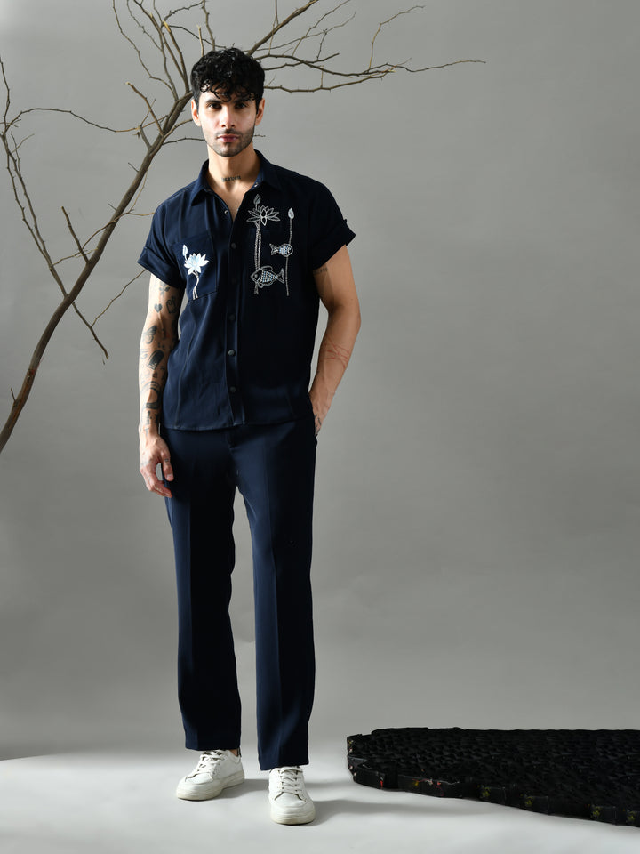 Regular Fit Italian Crepe Shirt (Blue)