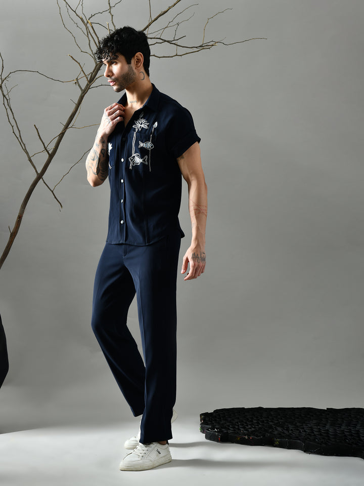 Regular Fit Italian Crepe Shirt (Blue)