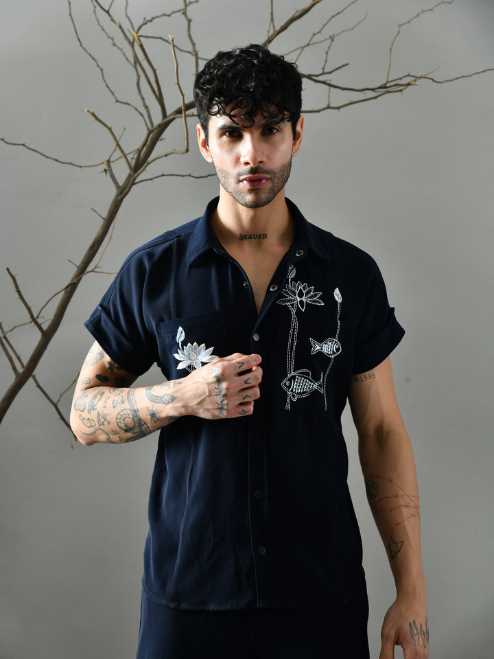Regular Fit Italian Crepe Shirt (Blue)