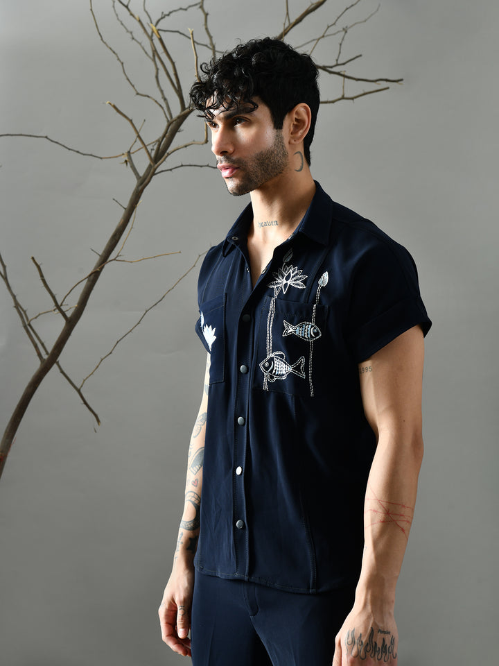 Regular Fit Italian Crepe Shirt (Blue)