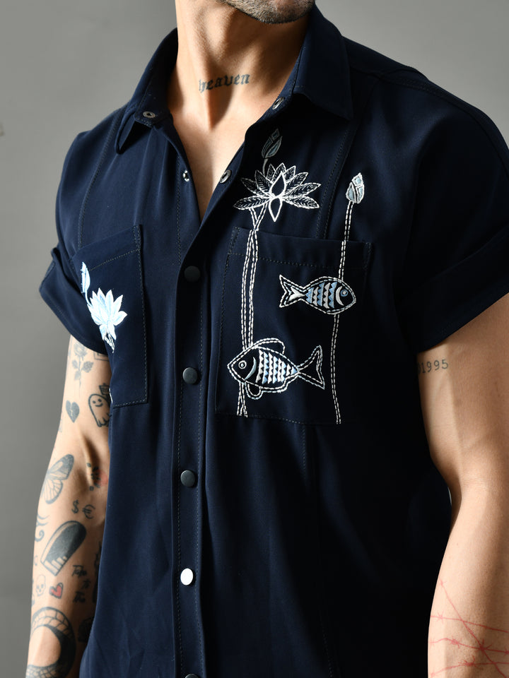 Regular Fit Italian Crepe Shirt (Blue)