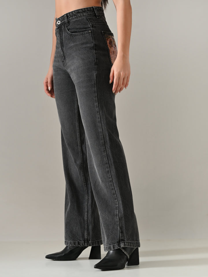 ASH STATEMENT BACK POCKET DENIM PANTS (GREY)