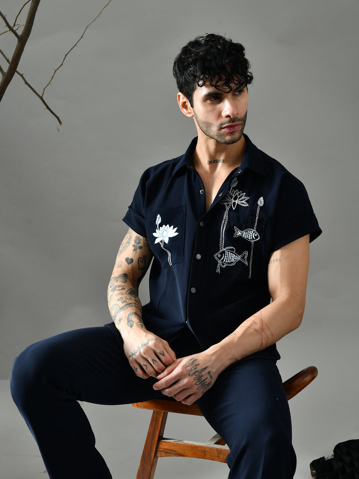 Regular Fit Italian Crepe Shirt (Blue)