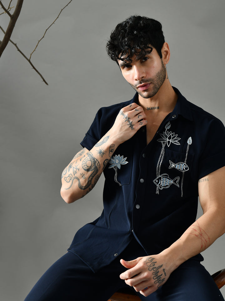 Regular Fit Italian Crepe Shirt (Blue)