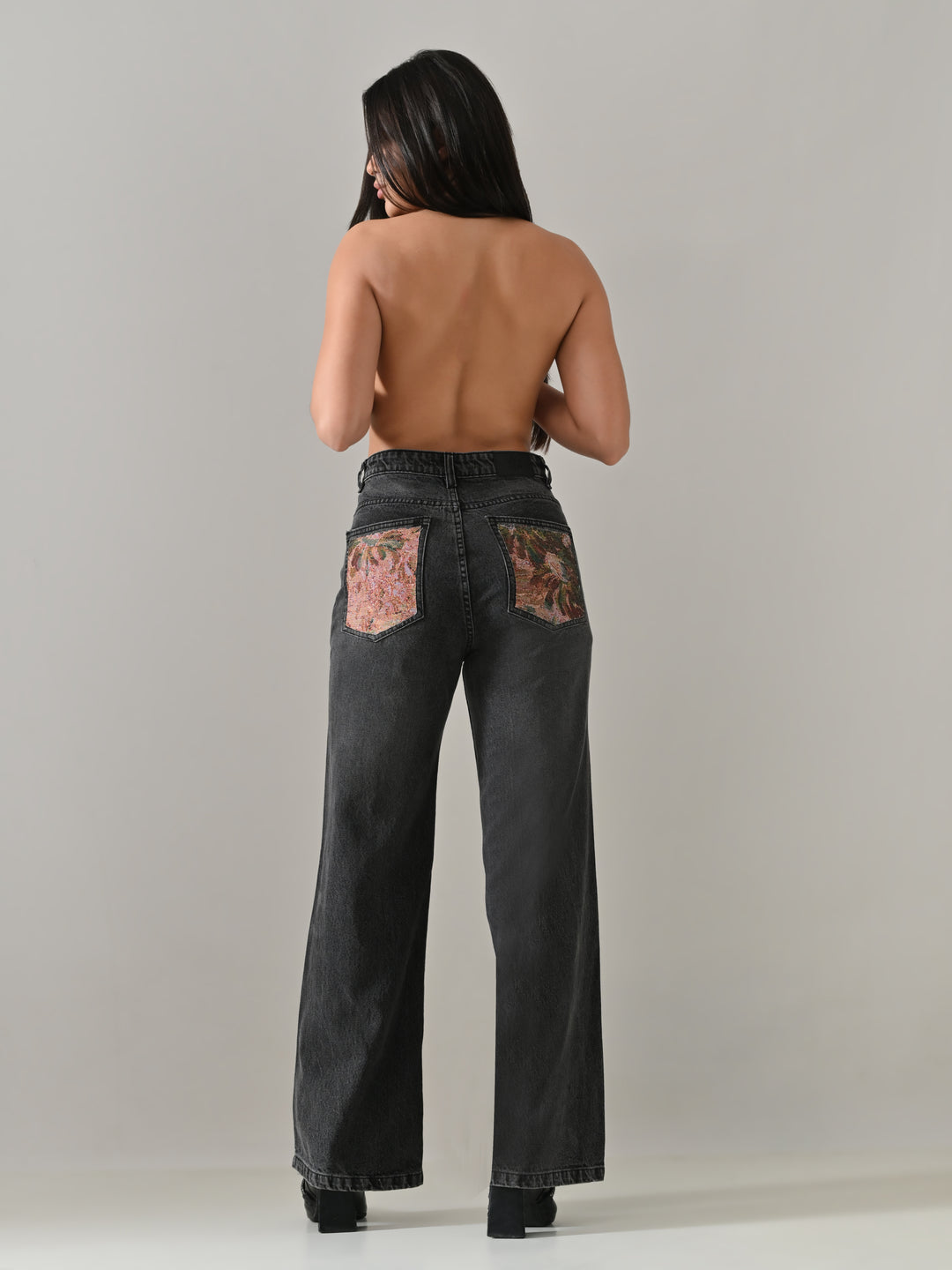 ASH STATEMENT BACK POCKET DENIM PANTS (GREY)