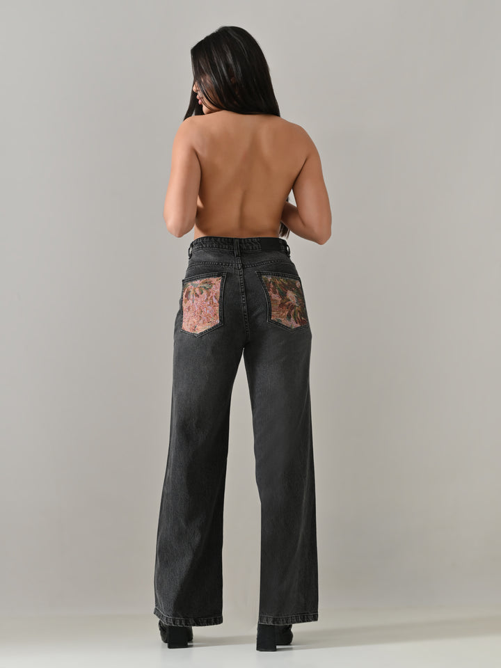 ASH STATEMENT BACK POCKET DENIM PANTS (GREY)