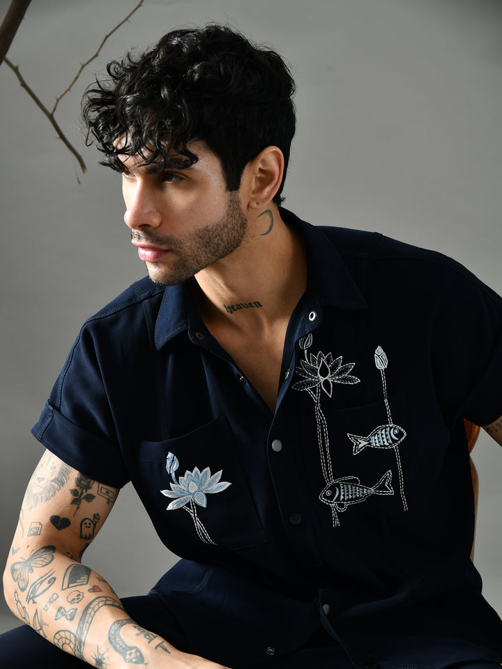 Regular Fit Italian Crepe Shirt (Blue)