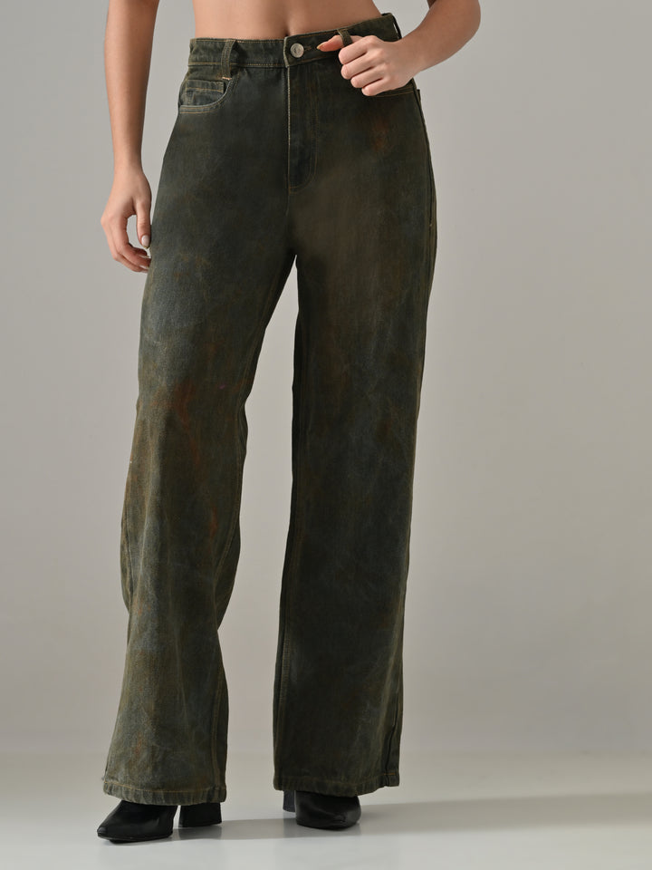 STONE WASH DENIM PANTS (GREEN)