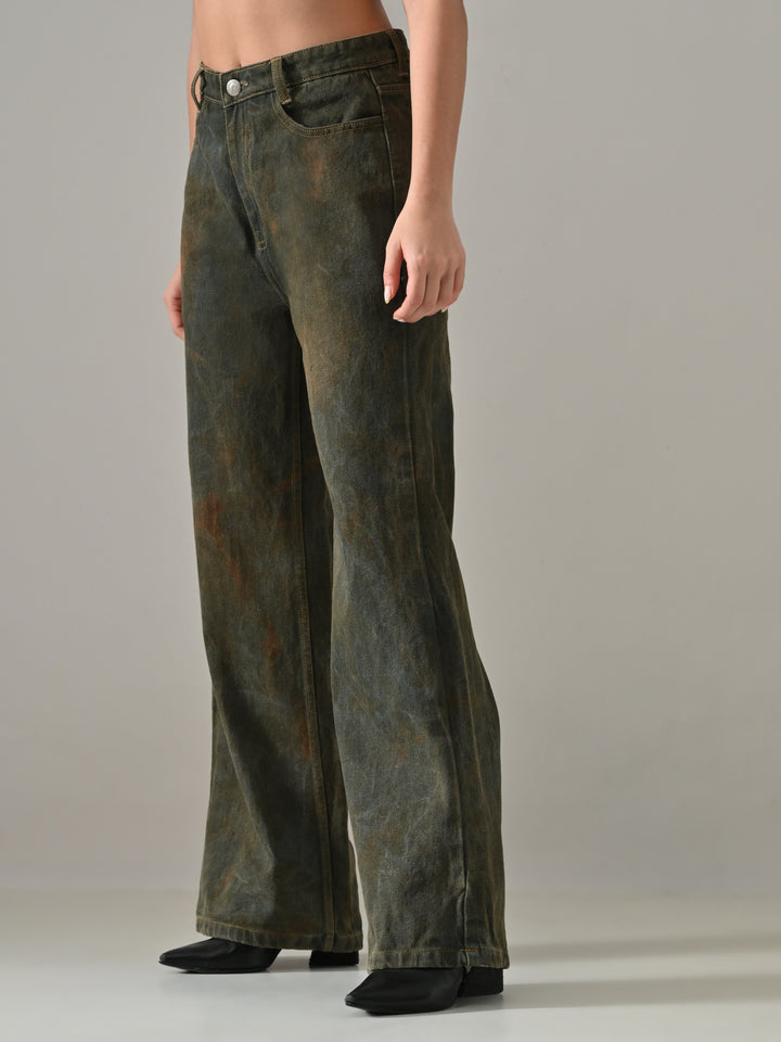 STONE WASH DENIM PANTS (GREEN)