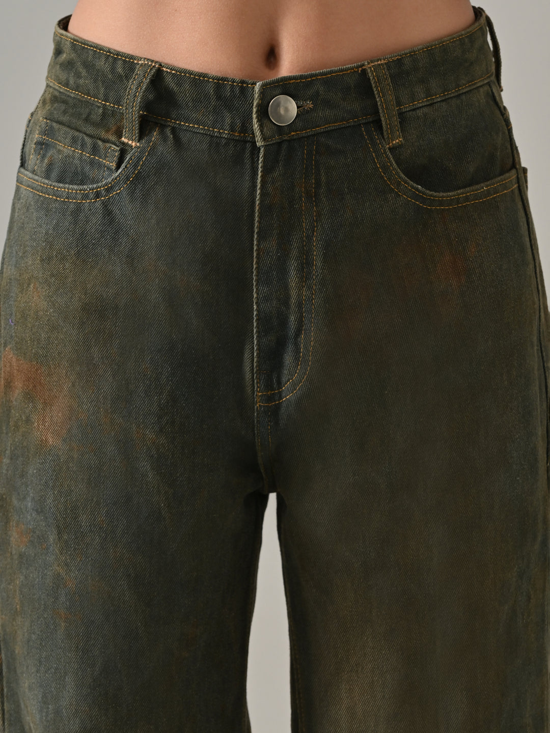 STONE WASH DENIM PANTS (GREEN)